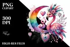 Cute Baby Flamingo on Moon, PNG Product Image 2
