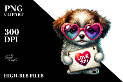 Detailed Puppy with Heart Sunglasses PNG Product Image 2