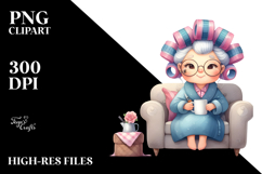 Elderly Lady Sitting on Sofa | Hair Curler Mug Clipart Product Image 2