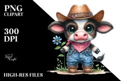 Watercolor Expressive Cow with Hat and Flower | Sublimation Product Image 3