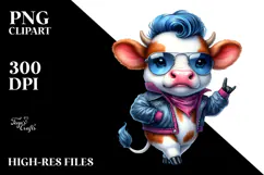 Funny Dancing Cow with Cool Haircut PNG Product Image 2