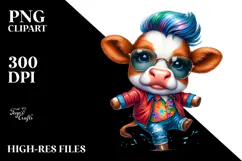 Funny Dancing Cow with Cool Haircut PNG Product Image 2