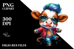 Funny Dancing Cow with Cool Haircut PNG Product Image 1