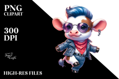 Funny Dancing Cow with Cool Haircut PNG Product Image 2
