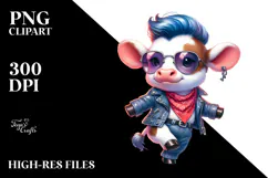 Funny Dancing Cow with Cool Haircut PNG Product Image 2