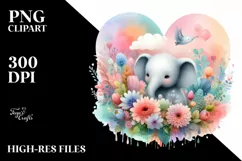 Colorful Baby Elephant with Heart PNG Product Image 2