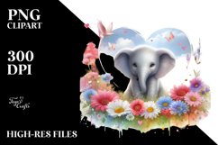 Pastel Watercolor Baby Elephant with Big Heart PNG Product Image 2