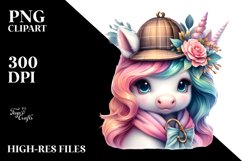 Baby Unicorn Detective, Watercolor PNG Product Image 1