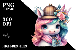 Baby Unicorn Detective, Watercolor PNG Product Image 2