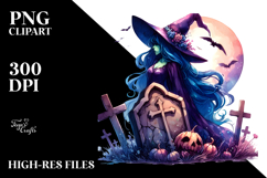 Vibrant Drawing of Witch with Grave | Sublimation | Clipart Product Image 2