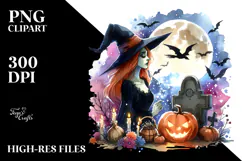 Vibrant Drawing of Witch with Grave | Sublimation | Clipart Product Image 2