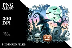 Vibrant Drawing of Witch with Grave | Sublimation | Clipart Product Image 1