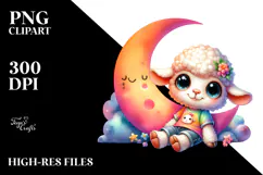 Baby Lamb with Summer Clothes and Half Moon PNG Product Image 2