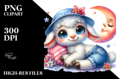 Baby Lamb with Summer Clothes and Half Moon PNG Product Image 2