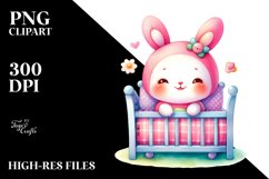 Vibrant Baby Rabbit on Children Bed PNG Product Image 2