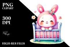 Vibrant Baby Rabbit on Children Bed PNG Product Image 2