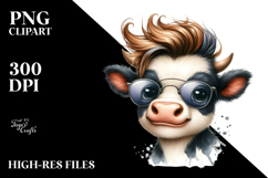Funny Cow with Cool Hair PNG Product Image 2