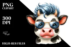 Funny Cow with Cool Hair PNG Product Image 2
