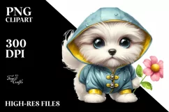 Baby Maltese Raincoat Watercolor Clipart Product Image 1