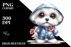Baby Maltese Raincoat Watercolor Clipart Product Image 1