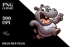 Goofy Hippo Jumping Mid-Air PNG Product Image 2
