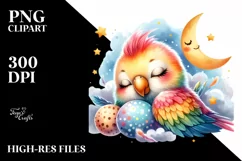 Colorful Baby Parrot on Moon PNG Product Image 3