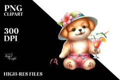 Watercolor Puppy with Beachwear Cocktail PNG Product Image 2