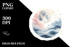 Vintage Washed Moon Watercolor | Clipart Product Image 3