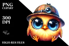 Vibrant Baby Chicken in Detective Hat PNG Product Image 2