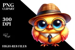 Cute Baby Chicken with Detective Hat PNG Product Image 2