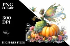 Fairy and Pumpkin Drawing | Vibrant Art Clipart Product Image 1