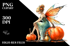 Fairy and Pumpkin Drawing | Vibrant Art Clipart Product Image 2
