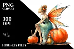 Fairy and Pumpkin Drawing | Vibrant Art Clipart Product Image 3