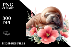 Baby Walrus Sleeping on Flower PNG Product Image 2