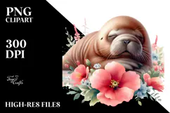 Baby Walrus Sleeping on Flower PNG Product Image 2