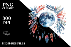Boho Moon with Foliage Stars | Sublimation Clipart Product Image 2