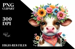 Cute Cow with Flower Crown, High-Res PNG Product Image 1