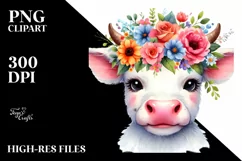 Cute Cow with Flower Crown, High-Res PNG Product Image 3