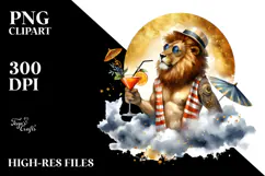 Cocktail Drinking Lion in Beachwear PNG Product Image 2