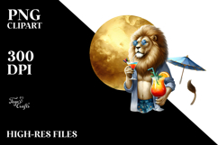Lion in Beachwear with Cocktail, Golden PNG Product Image 2