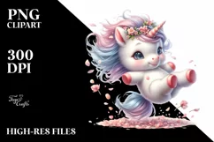 Whimsical Unicorn Clipart, Cute Dance with Petals Product Image 3