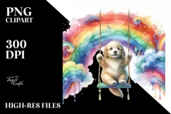 Colorful Baby Dog Swinging Rainbow | Sublimation | Clipart Product Image 3