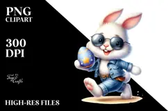 Goofy Bunny with Sunglasses and Big Egg PNG Product Image 2