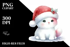 A Cute Watercolor Cat with Santa Hat, White Background Product Image 3