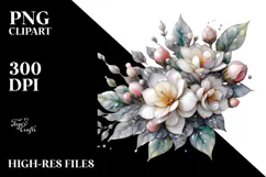 Gardenia with Metallic Insertions, Watercolor Splash PNG Product Image 2