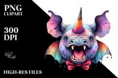 Colorful Whimsical Rhino with Vampire Fangs | Sublimation Product Image 2