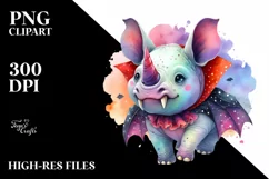 Colorful Whimsical Rhino with Vampire Fangs | Sublimation Product Image 1