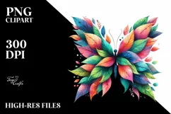 Abstract Butterfly with Plant Leaves, PNG Product Image 1