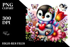 Adorned Penguin Holding Heart PNG Product Image 2