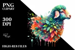 Abstract Lamb with Plant Leaves, PNG Product Image 3